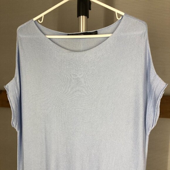IRIS SETLAWKE Viscose Cashmere Blue Asymmetrical Knit Short Sleeve Top‎ Sz S - Picture 3 of 10